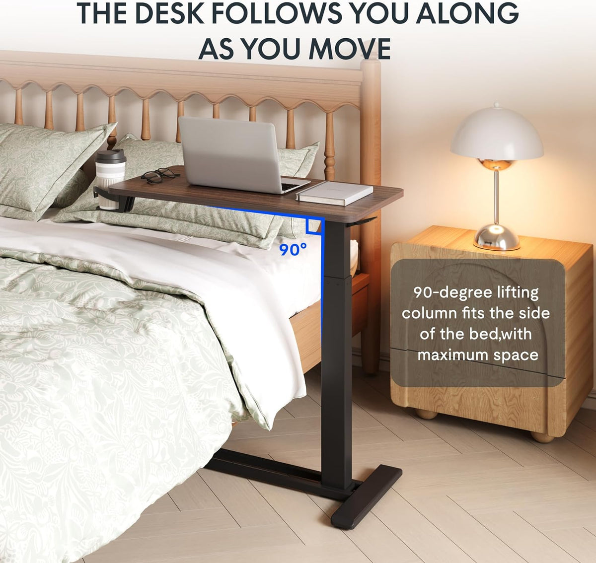 Hidden Casters Adjustable Bedside Table